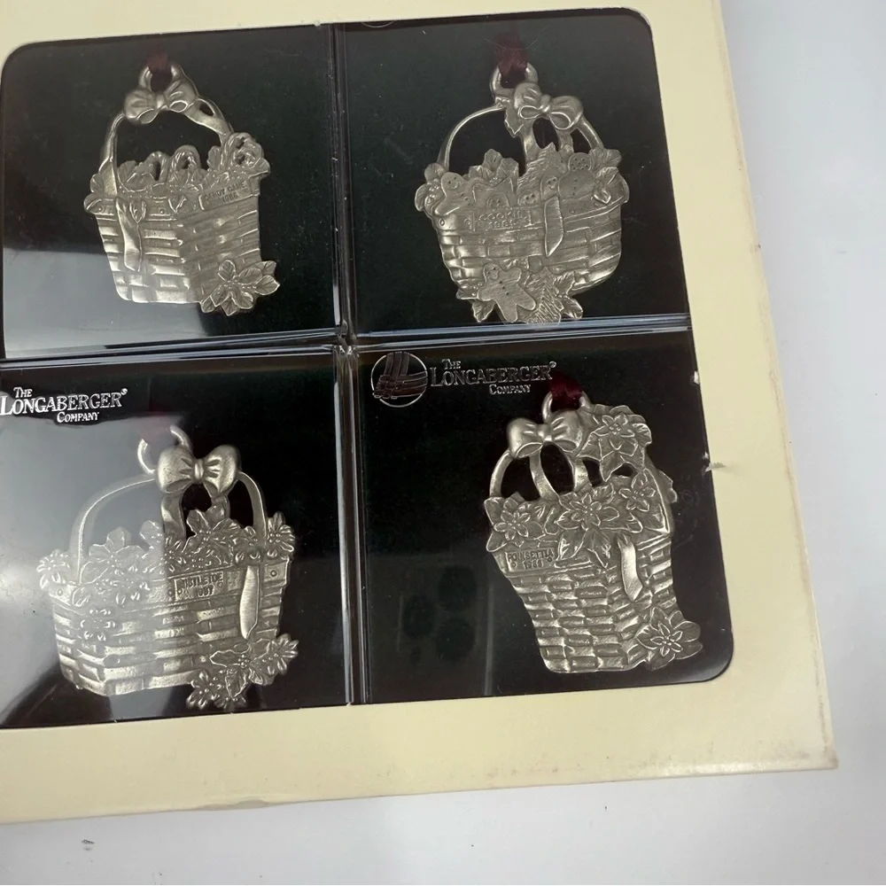 Longaberger Lot of 4 Pewter Christmas Tree Ornaments 1985, 1986, 1987, 1988